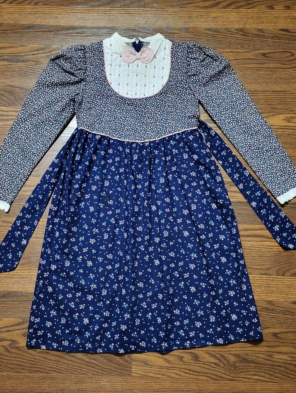 Vintage 80's Blue Floral POLLY FLINDERS Country Prairie Cottage Dress Girls 10